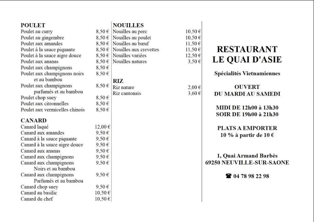 Restaurant Le Quai d'Asie - Menu Image 2